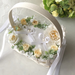 王道♡ホワイト×グリーン♡大きめお花がかわいいリングピローかご♡クラフトカゴ