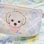 マルチーズ仔犬の刺繍ポーチ　再販
