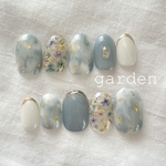 春のブルーな押し花つめつめネイル　❁.｡.:* ネイルチップ　成人式ネイル　ブライダルネイル　花嫁ネイル　お呼ばれネイル　ミラーネイル　春ネイル　押し花ネイル　❁.｡.:*
