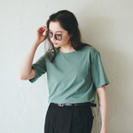 ﾓﾘﾉｶﾞｯｺｳ Lサイズ 素肌よろこぶ滑らかコットンおとなのTシャツ【ダスティグリーン】