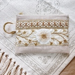 インド刺繍のフラットポーチ
