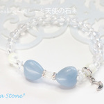 天使の石☆エンジェライトのリボンブレス～ヒーリング～ ＊マザーオブパール＊月チャーム＊ゴム＊水晶＊天然石・パワーストーン