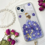 千鳥草押し花スマホケース、全機種対応、ストラップホルダ一、iFace風、手帳型、iPhone14、iPhone14Pro、iPhone14plus、iPhone13、iPhone12、iPhone8