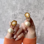 刺繍フラワー×コットンパール♢2way earring or pierce