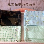 ２枚組送料込　プリーツマスク　高学年男の子向き　迷彩　きのこ　恐竜　水玉　Leijona*Kukka