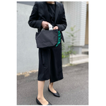 TOTE BAG　小さめ　黒 × シルバー　差し色 ダークグリーン