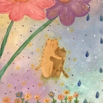 絵画 アート 壁掛け イラスト 手書き 絵 原画 キラキラ 動物 絵本作家 子供部屋 ヒーリングアート 優しい 平和 ポスター タペストリ 猫 花