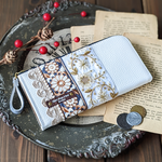 🎀インド刺繍リボン　L字ファスナー 長財布 白色01