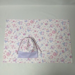 【sfsn2様専用】新作♡ランチセット　コスメ柄ホワイト/切替ラベンダー お弁当袋&コップ入れ(巾着袋)&ランチョンマット 3点セット