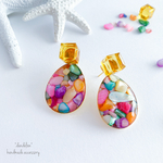 再4* 2way*オレンジガラスキューブカラフルシェルピアス/イヤリング