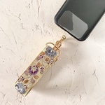 インド刺繍リボン スマホストラップ ハンドストラップ ベージュブルー 薔薇