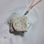 3点セット ピンク.花柄(小).ベージュ ネックストラップ&小物入れ&カードケース(プラスチック製) 送料63円 SDケース入れ 鍵 財布 防犯ライン パスケース.IC.ID.定期入れ.名札ケース