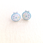 【リボンフレーム風】花柄の樹脂ピアス＊ブルー＊
