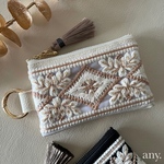 new✨インド刺繍リボンポーチ 大人アイボリー♡カードケース💳 ポーチ フェイクレザー