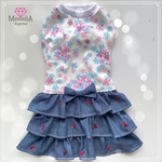 【ダックス用犬服】さくらんぼがかわいい🍒花柄✖️さくらんぼデニム風ワンピース👗【ビジューがつけられます♫】