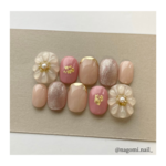 【15 乙女色】ネイルチップ　ニュアンス　ぷっくりフラワー　春　ピンク　花