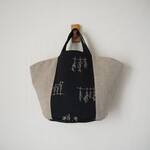 ざっくりリネン＆スワッグ刺繍　　マルシェトート　リネン　帆布　黒　♫　バイカラー