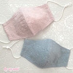 🌸2枚セット　薄手コットンレース大人マスク🌸　抗菌抗ウイルス・花粉対策マスク　スモーキーピンク&ブルー