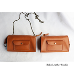 ショルダーの財布/革の大きな長財布/表にもカード入れ/LV-camel