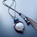 apatite × fossil snail agate / macrame amulet #マクラメネックレス#
