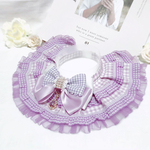 【🎀 𝔾𝕚𝕟𝕘𝕙𝕒𝕞 𝕔𝕙𝕖𝕔𝕜🎀】スイートチェックラベンダー×アメジストチャーム💜３段フリフリレース《ケープ首輪》
