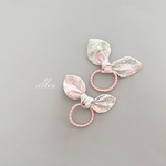 リボンベビーヘアゴム　リバティPoppy＆Daisyベビーピンク
