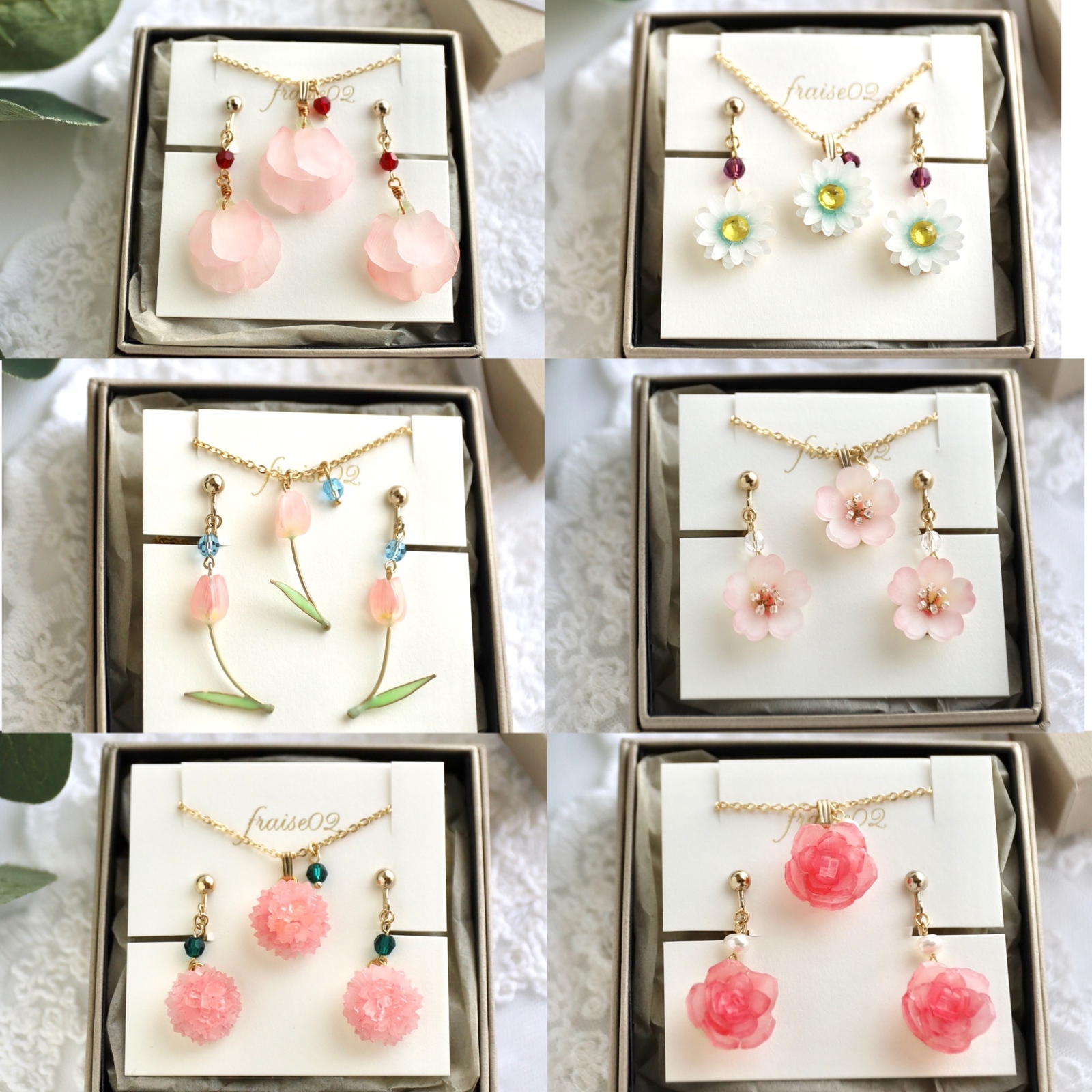 5月の誕生花×誕生カラーネックレスとピアス/イヤリングのセット 