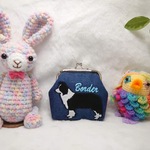 ボーダーコリー 刺繍 コインケース 水色文字