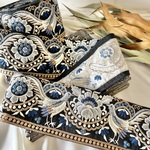 30cm/50cm  インド刺繍リボン  シルク  鳥柄  ブルー  #ws16