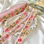 50cm  インド刺繍リボン  チュール  花柄  ピンク #ct11