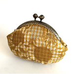 リバティ　ギンガムとひまわりのがま口ポーチ