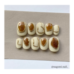 【33琥珀色】ネイルチップ　ニュアンス　オレンジ　イエロー　マット　個性派　ミラー　ゴールド