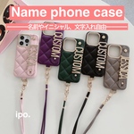 名前やイニシャルでつくるオーダースマホケース♡名入れ♡カスタム！レザー♡ストラップ付き！iPhoneカバー！世界に一つ♡ダイヤモンドレター！