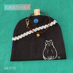 専用　neko neko777 様　可愛い筆描き猫さんのマスク専用ケース〈 立体扇型用 🖤ブラック🔵抗菌抗ウィルスタイプ〉 🌸