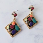 レトロカラフルなドットの四角いピアス