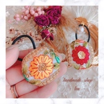 インド刺繍リボンのくるみボタンヘアゴム