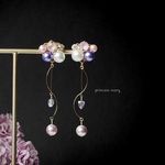 パステル水色♡揺れるマーブル花びらbijouピアス 