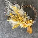 ミモザとユーカリのリース　yellow×whiteドライフラワー　ハーフリース