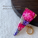 紫陽花 レースフラワー レジンキークリップ キーチェーン バッククリップ 押し花