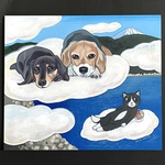 G様専用ページ ビーグル犬 と ダックス の壁掛けイラスト⑤ 原画 アート 絵画 ＋シール&カード