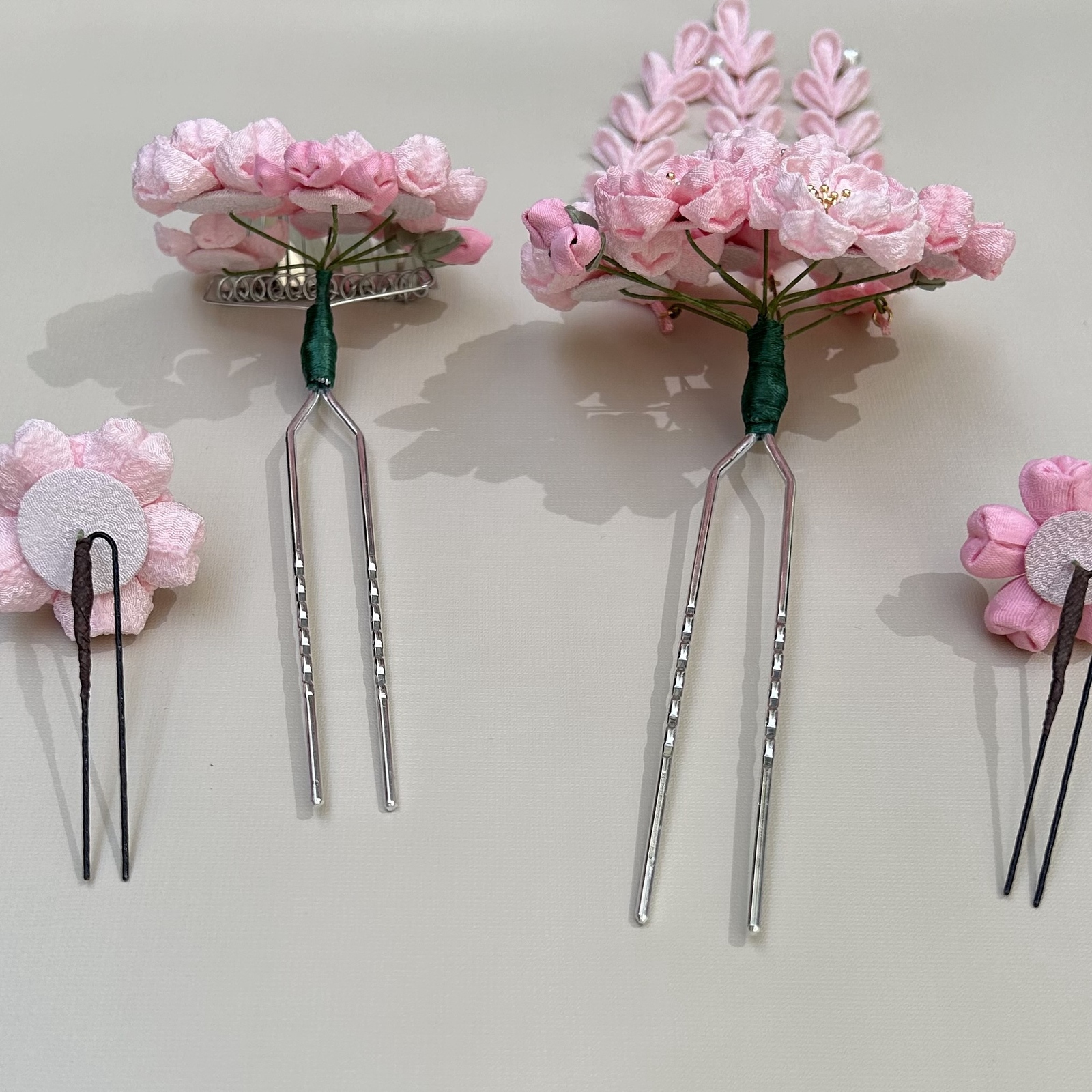 七五三（7歳さん以上向け）桜かんざしセット ピンク つまみ細工