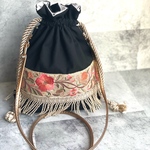 【Ｓ】インド刺繍リボン 巾着ショルダー