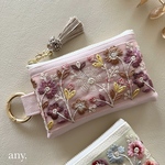 再販✨インド刺繍リボンポーチ 春が来た💐ピンク♡カードケース💳 フェイクレザー
