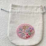 【nmm2502さまオーダー品】コットンリネンと刺繍の野の花きんちゃく