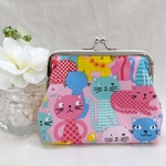 NEW✨　カラフル♡ねこちゃん　ぷっくり角10cm がま口👛　小銭入れ　小物入れ　 ハンドメイド　ピンク　プレゼントにも