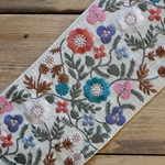 80㎝カット済【インド刺繍リボン】シルク　刺繍　リボン　りぼん   【アイボリー×ブルー】