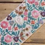 70㎝カット済【インド刺繍リボン】シルク　刺繍　リボン　りぼん   【アイボリー×ピンク】