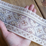 80㎝カット済【インド刺繍リボン】チュール　刺繍　リボン　りぼん   【ホワイト】