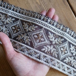 60㎝カット済【インド刺繍リボン】チュール　刺繍　リボン　りぼん   【ブラック】