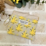 ラミネート ゴミポーチ  花柄   グレージュ　ポケットティッシュケース レジ袋ポーチ ミニポーチ　フラワー　ミモザ